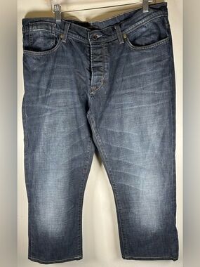 John Varvatos USA Mens Jeans 38X25 Bowery Straight Slim Stretch Button Fly Dark